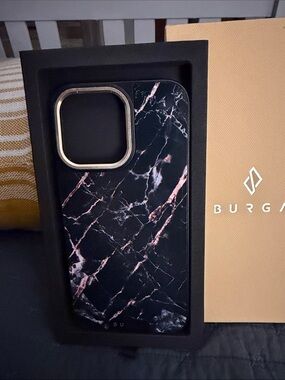 Burga Black Marble Phone Case with Rose Accents IPhone 15 pro max